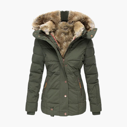 Damen Winterjacke mit Kapuze und Fellfutter – Elegante warme Outdoorjacke für Alltag & Freizeit