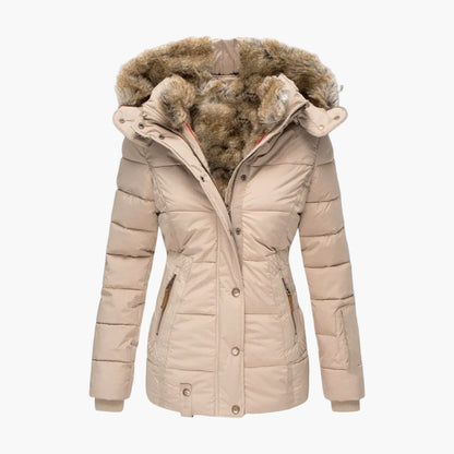 Damen Winterjacke mit Kapuze und Fellfutter – Elegante warme Outdoorjacke für Alltag & Freizeit