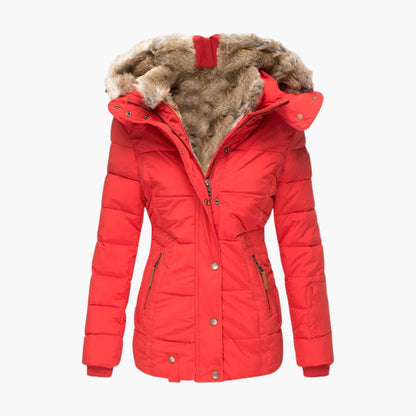 Damen Winterjacke mit Kapuze und Fellfutter – Elegante warme Outdoorjacke für Alltag & Freizeit