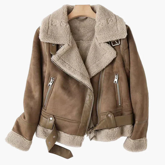 Damen Lammfell Bikerjacke – Vintage Oversize Style für zeitlose Eleganz