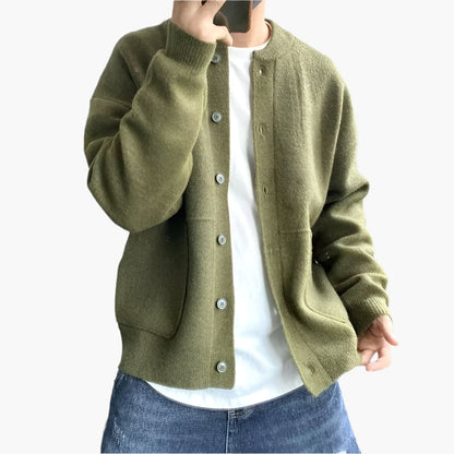 Herren Strickjacke mit Rundhalsausschnitt – Lässiger Stil für Alltag und Freizeit