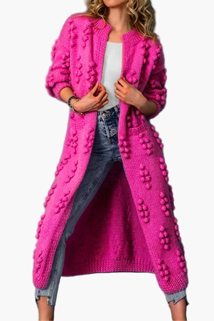 Damen Strickmantel lang – Modischer Cardigan mit 3D-Struktur für Freizeit und Alltag