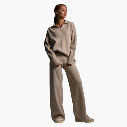 Damen Loungewear Set – Strick Zweiteiler mit Oversize Pullover und Weitbeiniger Hose – Komfort für Zuhause und Freizeit