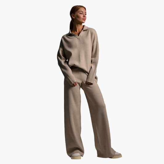 Damen Loungewear Set – Strick Zweiteiler mit Oversize Pullover und Weitbeiniger Hose – Komfort für Zuhause und Freizeit