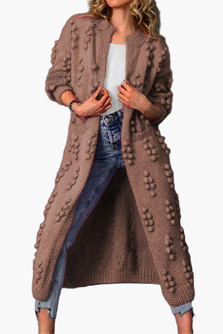Damen Strickmantel lang – Modischer Cardigan mit 3D-Struktur für Freizeit und Alltag
