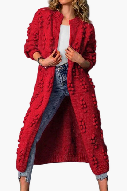 Damen Strickmantel lang – Modischer Cardigan mit 3D-Struktur für Freizeit und Alltag