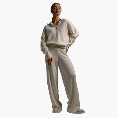 Damen Loungewear Set – Strick Zweiteiler mit Oversize Pullover und Weitbeiniger Hose – Komfort für Zuhause und Freizeit