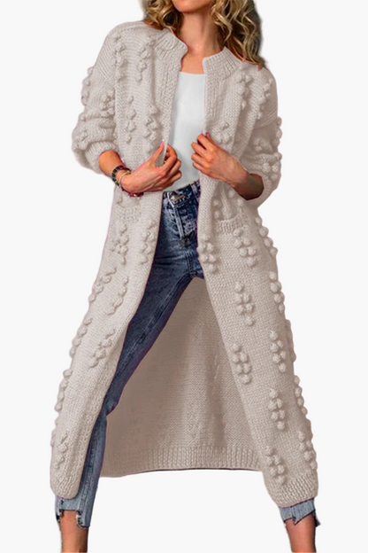 Damen Strickmantel lang – Modischer Cardigan mit 3D-Struktur für Freizeit und Alltag