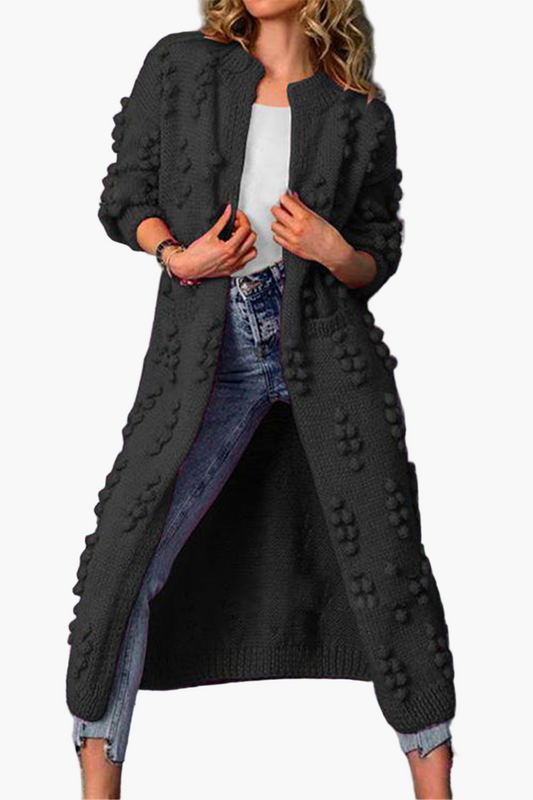 Damen Strickmantel lang – Modischer Cardigan mit 3D-Struktur für Freizeit und Alltag
