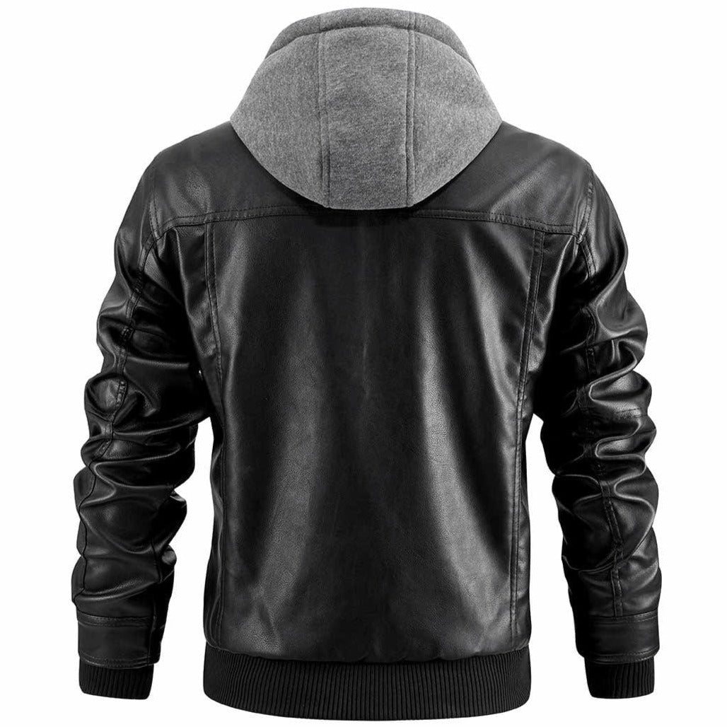 Herren Urban Streetwear Lederjacke mit Kapuze – Stilvolle Übergangsjacke für Alltag & Freizeit