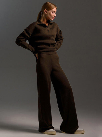 Damen Loungewear Set – Strick Zweiteiler mit Oversize Pullover und Weitbeiniger Hose – Komfort für Zuhause und Freizeit