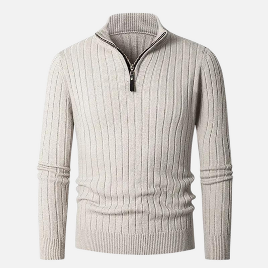 Herren Strickpullover mit halbem Reißverschluss – Eleganter Rippstrick für Business & Freizeit