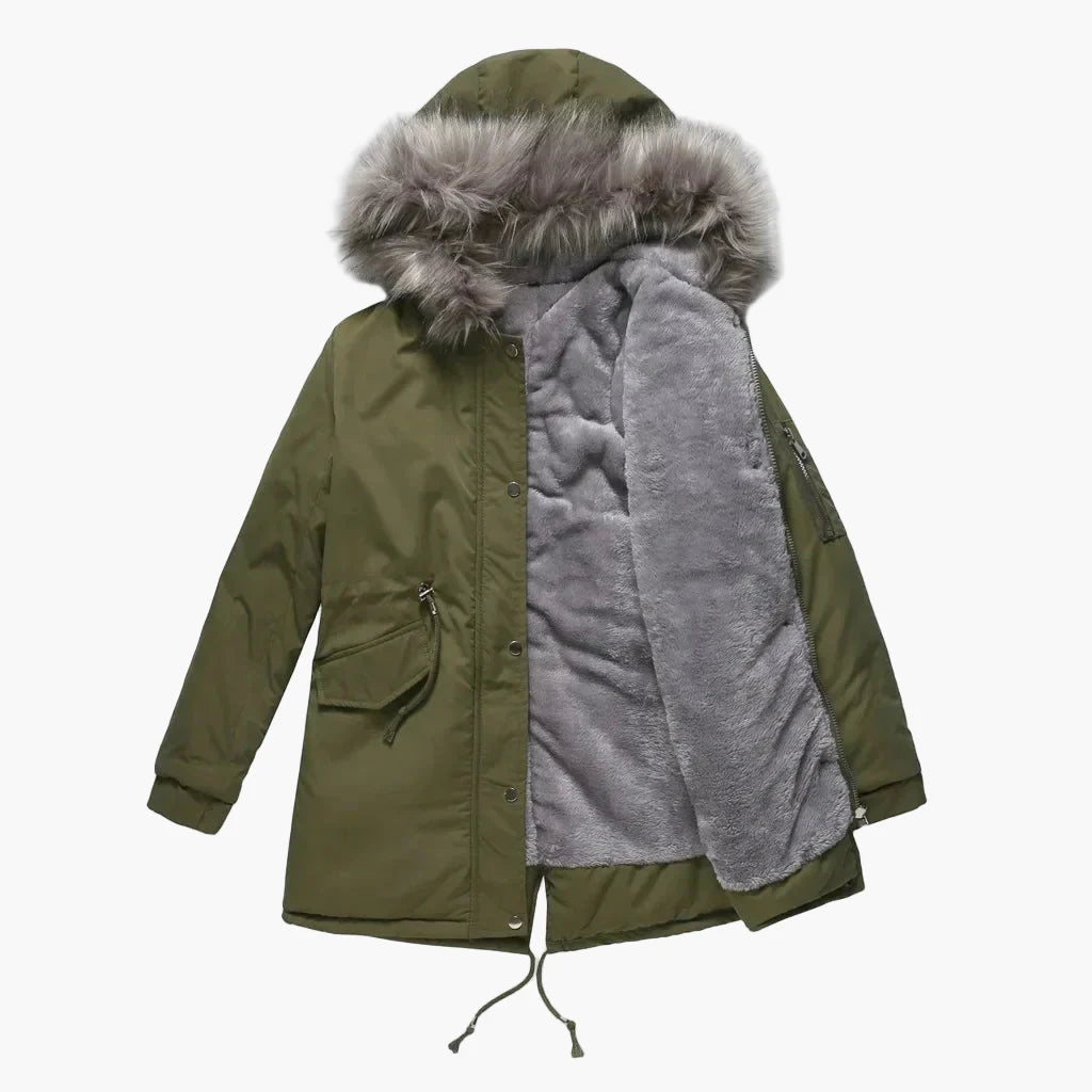 Damen Winterparka mit Kapuze und Fellkragen – Stilvolle warme Outdoorjacke für kalte Tage