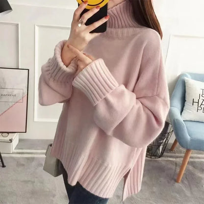 Damen Pullover mit hohem Kragen – Koreanischer Stil, modisch und warm für Herbst und Winter