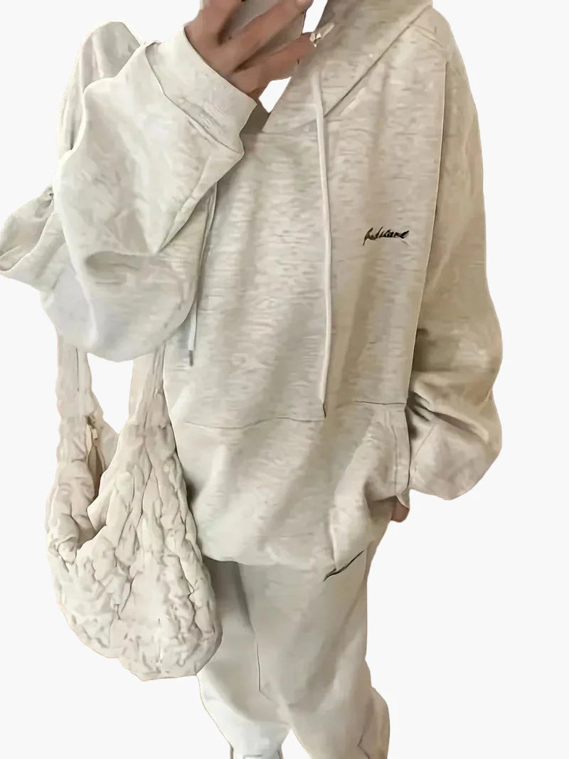 Damen Freizeit Oversize Hoodie Jogginganzug Zweiteiler Set – Lässiger Streetwear Stil