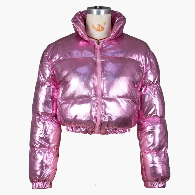 Damen Steppjacke im glänzenden Metallic-Look – Modische Kurzjacke für Streetstyle und Freizeit
