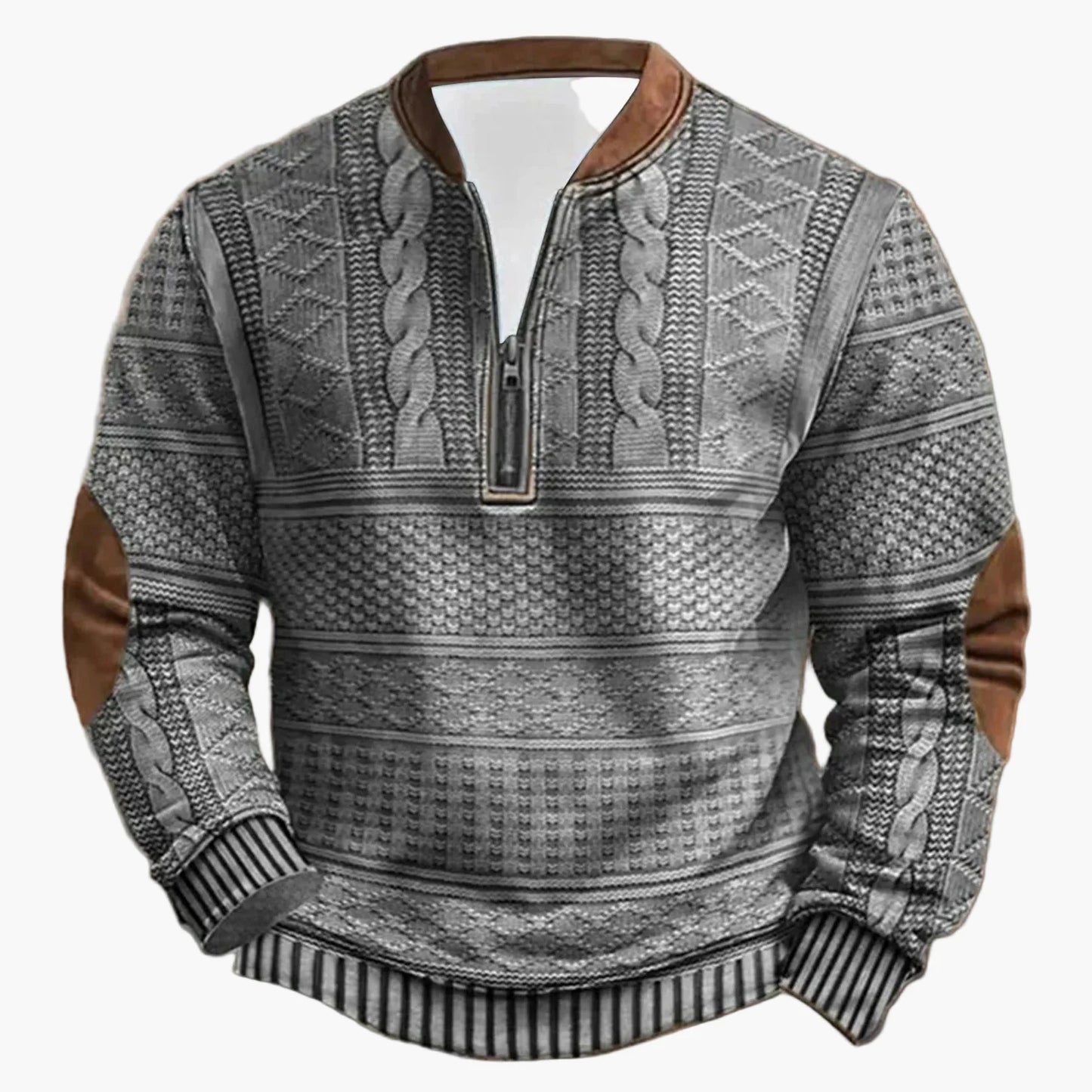 Herren Outdoor Freizeitpullover mit Stehkragen und Zipper – Strick-Look, Komfort für Alltag und Outdoor
