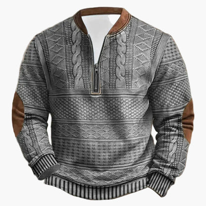 Herren Outdoor Freizeitpullover mit Stehkragen und Zipper – Strick-Look, Komfort für Alltag und Outdoor