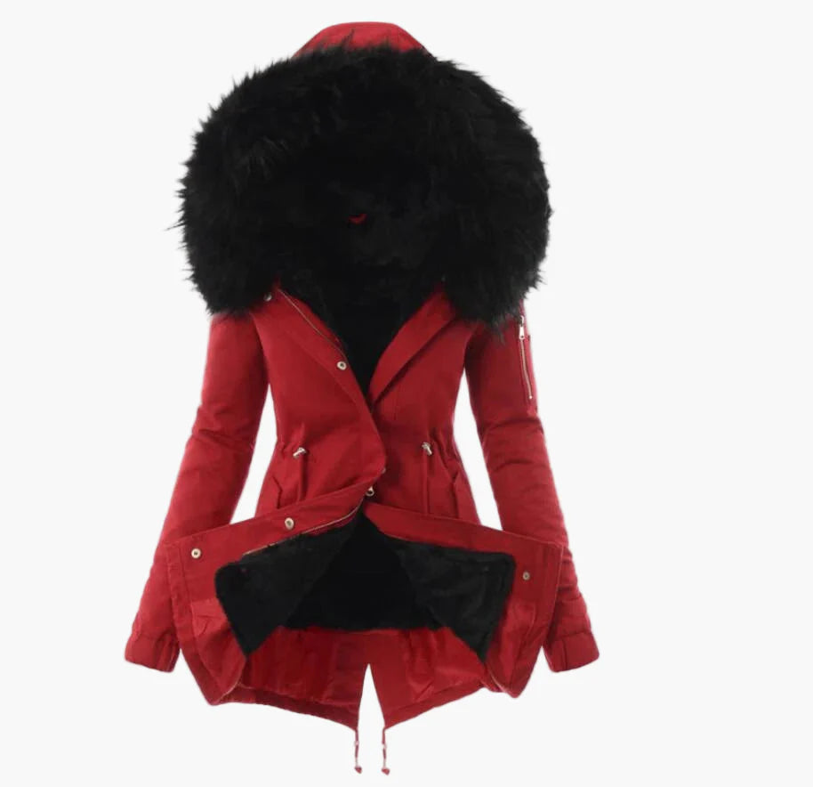 Damen Winter Parka mit Kapuze und Kunstfell – Eleganter, warmer Mantel für kalte Tage