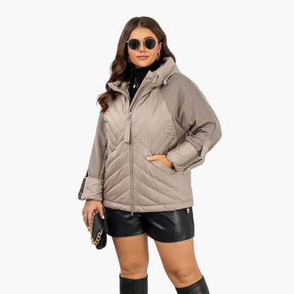 Damen Steppjacke mit Kapuze und modischem Oversize-Look – Herbst Winter Freizeitjacke Plus Size