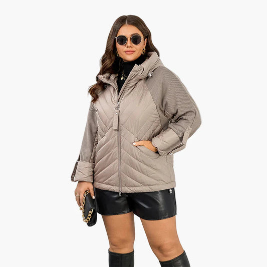 Damen Steppjacke mit Kapuze und modischem Oversize-Look – Herbst Winter Freizeitjacke Plus Size