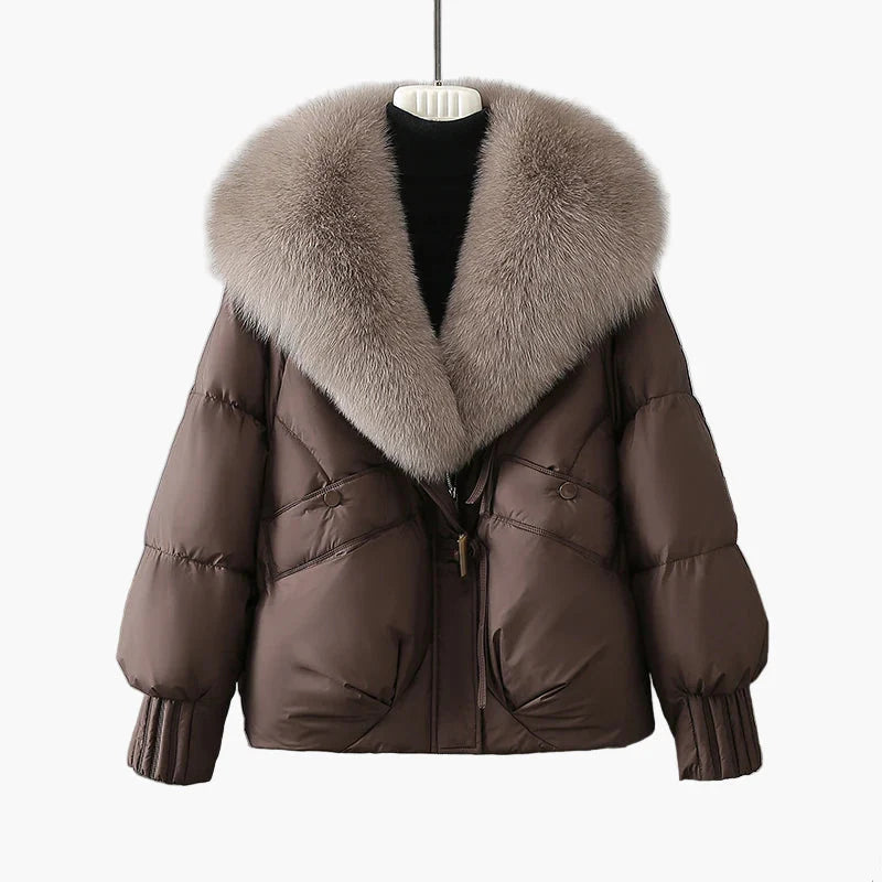 Damen Winterjacke mit großem Kunstfellkragen – Eleganter, warmer Steppmantel für Alltag und Freizeit