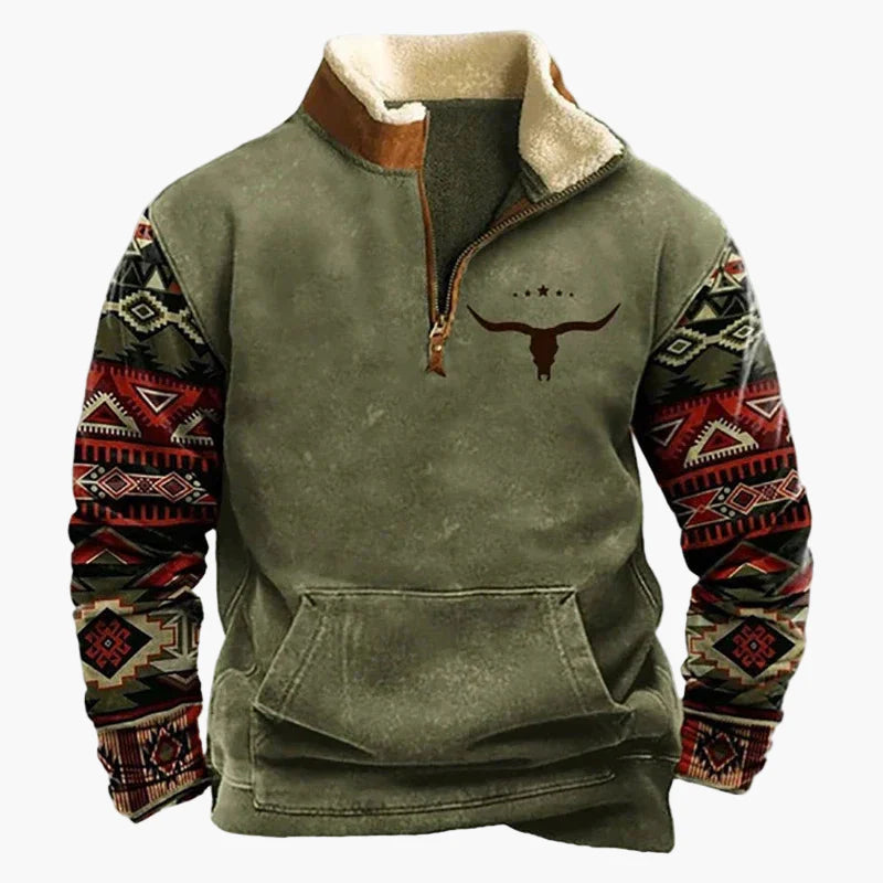 Herren Wild West Vintage Fleece Pullover – Western Style Outdoor Freizeit