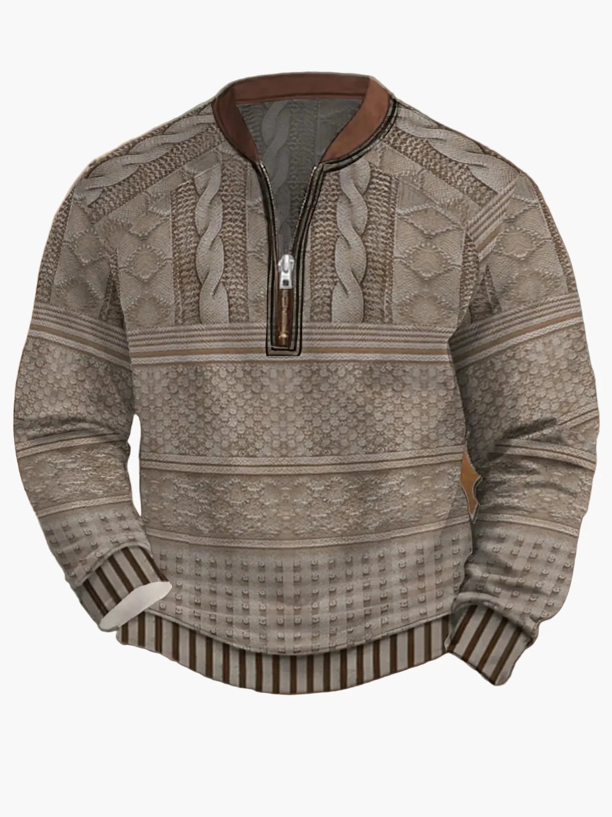 Herren Pullover mit Reißverschluss – Streetstyle, Modernes Digitaldruck-Design, Ideal für Frühling & Herbst