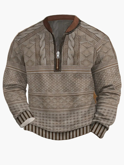 Herren Pullover mit Reißverschluss – Streetstyle, Modernes Digitaldruck-Design, Ideal für Frühling & Herbst