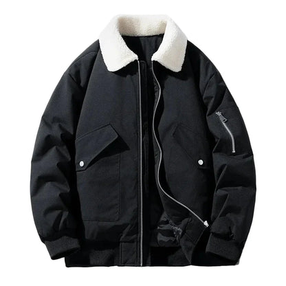 Herren Winter Bomberjacke mit Lammfellkragen – Modische Freizeit- und Outdoorjacke