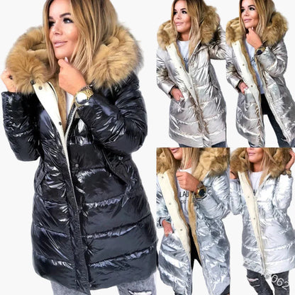 Damen Winter Steppmantel mit Kapuze und Kunstpelzkragen, Warm Verdickt, Modischer Outdoor-Parka