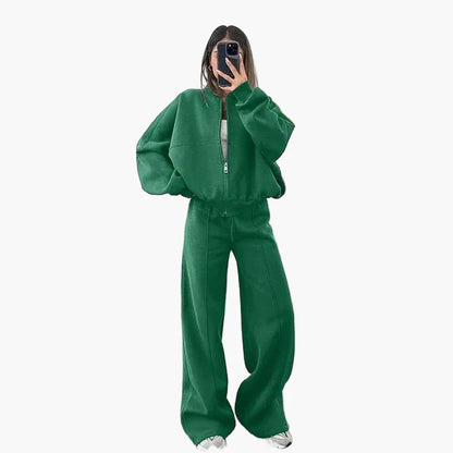 Damen Oversize Zweiteiler Set – Lässiger Reißverschluss Hoodie & Weite Hose, Perfekt für Freizeit & Streetwear