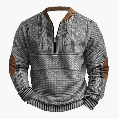 Herren Strick-Look Pullover mit Reißverschluss und Patch-Details – Modernes Freizeit-Sweatshirt