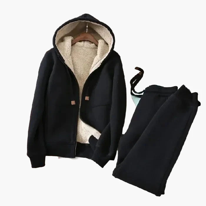 Damen Fleece-Jogginganzug mit Kapuze – Sportlicher Freizeitanzug für Winter und Alltag