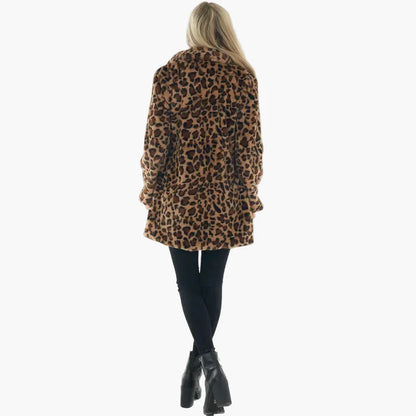 Damen Kunstfell Mantel mit Leopardenmuster – Modischer Wintermantel für trendbewusste Frauen