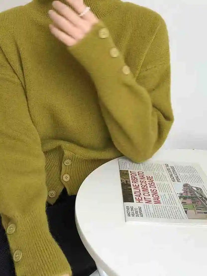 Damen Strickpullover mit hohem Kragen, modischer Cardigan-Stil, lässig und elegant