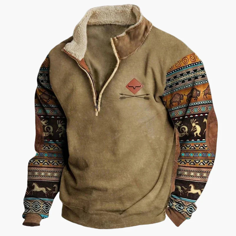 Herren Wild West Vintage Fleece Pullover – Western Style Outdoor Freizeit