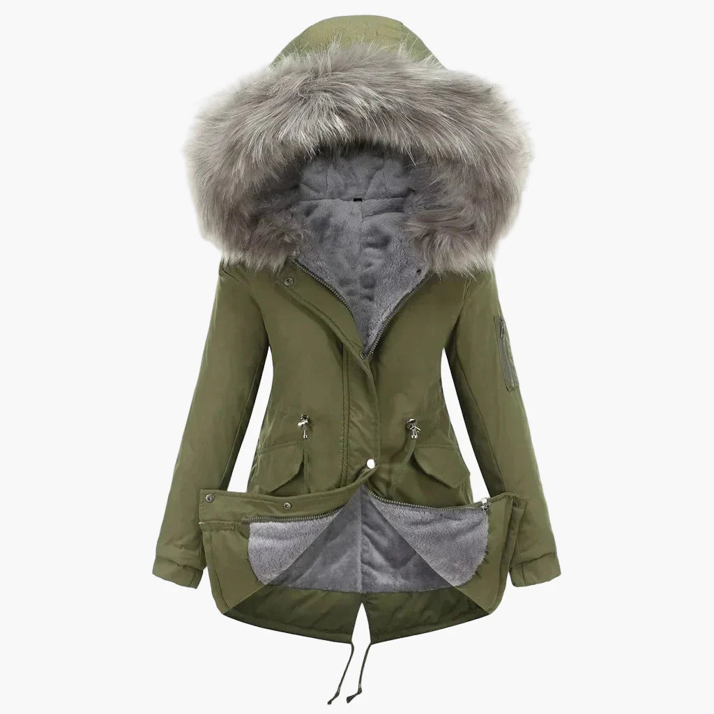 Damen Winterparka mit Kapuze und Fellkragen – Stilvolle warme Outdoorjacke für kalte Tage
