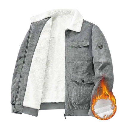 Herren Winterjacke mit Lammfell-Innenfutter und Cord-Design – Urbaner Retro-Stil, Warm & Vielseitig