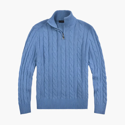 Herren Strickpullover mit Zopfmuster und Halbzipp – Eleganter Freizeitpullover für stilvolle Outfits
