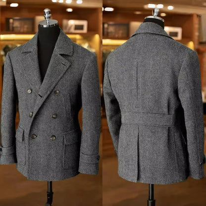 Herren Vintage Doppelreihiger Blazer – Klassischer Hahnentritt Anzugsjacke für formelle und legere Anlässe