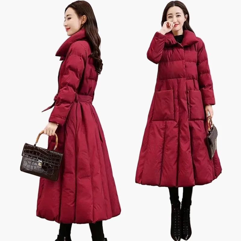 Damen Winter Steppmantel Elegante Lange Jacke mit Gürtel – Komfort & Stil für kalte Tage