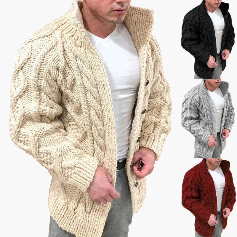 Herren Grobstrick Cardigan mit Zopfmuster – Stilvoller Winter Strickjacke für Freizeit und Alltag