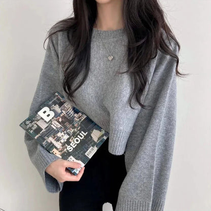 Damen Strickpullover mit weitem Schnitt – Modischer Cropped Style für Alltag und Freizeit