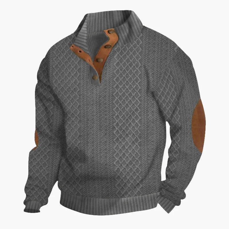 Herren Strickpullover mit Stehkragen und Wildleder-Akzenten – Eleganter Freizeitpullover für Herbst & Winter