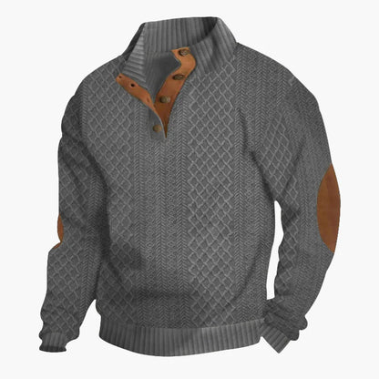 Herren Strickpullover mit Stehkragen und Wildleder-Akzenten – Eleganter Freizeitpullover für Herbst & Winter