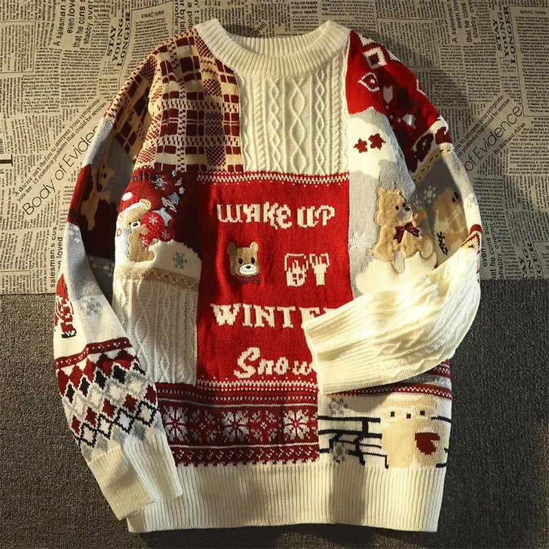 Nina -Hässlicher Weihnachtspulli - Lockerer Retro-Pullover mit V-Ausschnitt und Farbblock-Design