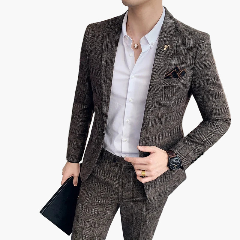 Herren Business Anzug Set – Eleganter Slim Fit, Modernes Karomuster, Perfekt für Büro & besondere Anlässe