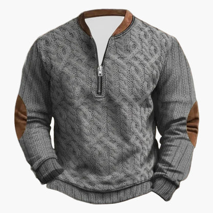 Herren Outdoor Freizeit Sweatshirt mit Stehkragen und Reißverschluss – Moderner Strick-Look für Alltag und Freizeit