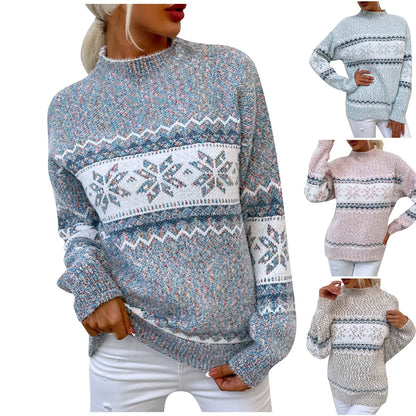 Lucia - Hässlicher Weihnachtspulli - Halber Rollkragenpullover mit Schneeflockenmotiv